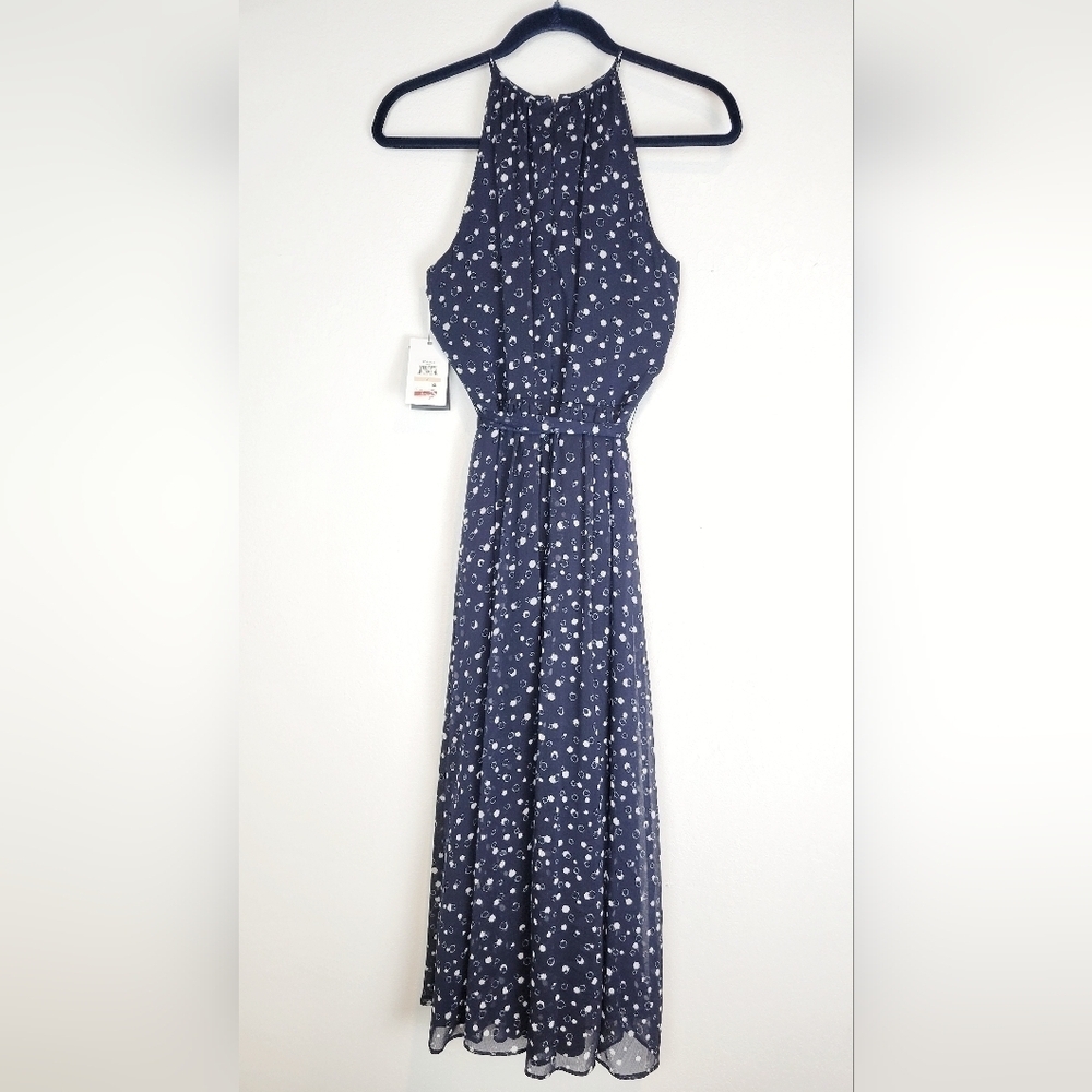 NWT DKNY Women's Printed Chiffon Belted Halter Midi Dress Size 2 - Picture 6 of 12